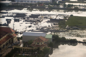 An aerial view of the flooding left by Hurricane Harvey in Houston, Texas, Sept. 3, 2017. Hurricane Harvey formed in the Gulf of Mexico and made landfall in southeastern Texas, bringing record flooding and destruction to the region. U.S. military assets supported FEMA as well as state and local authorities in rescue and relief efforts. (U.S. Air Force photo by Tech. Sgt. Larry E. Reid Jr.)